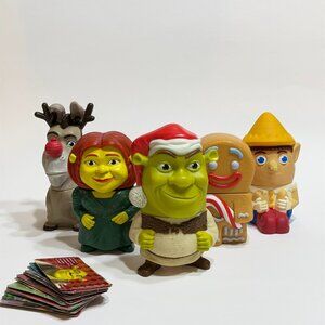 Lot of 5 Shrek the Third Holiday McDonalds Happy Meal Toys with Trivia Cards Y2K